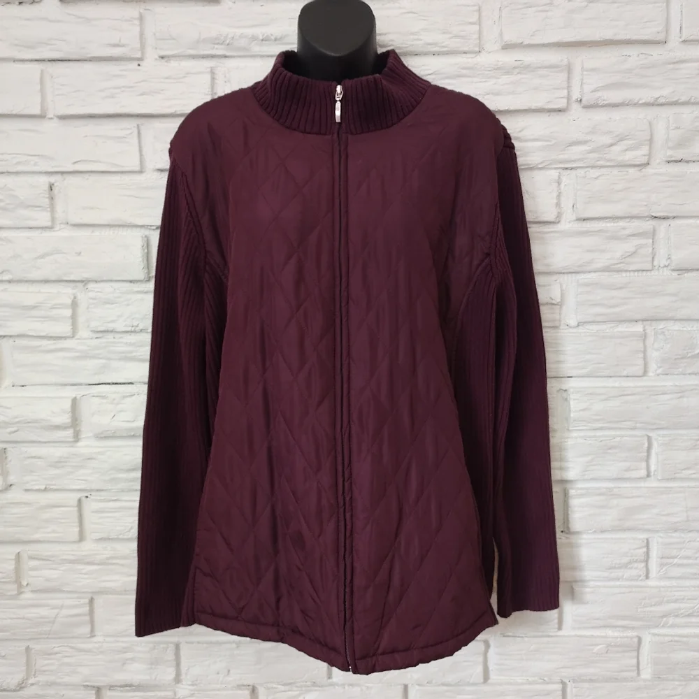 ♥️Croft & Barrow Quilted Sweater Zip Front Jacket Size 1X